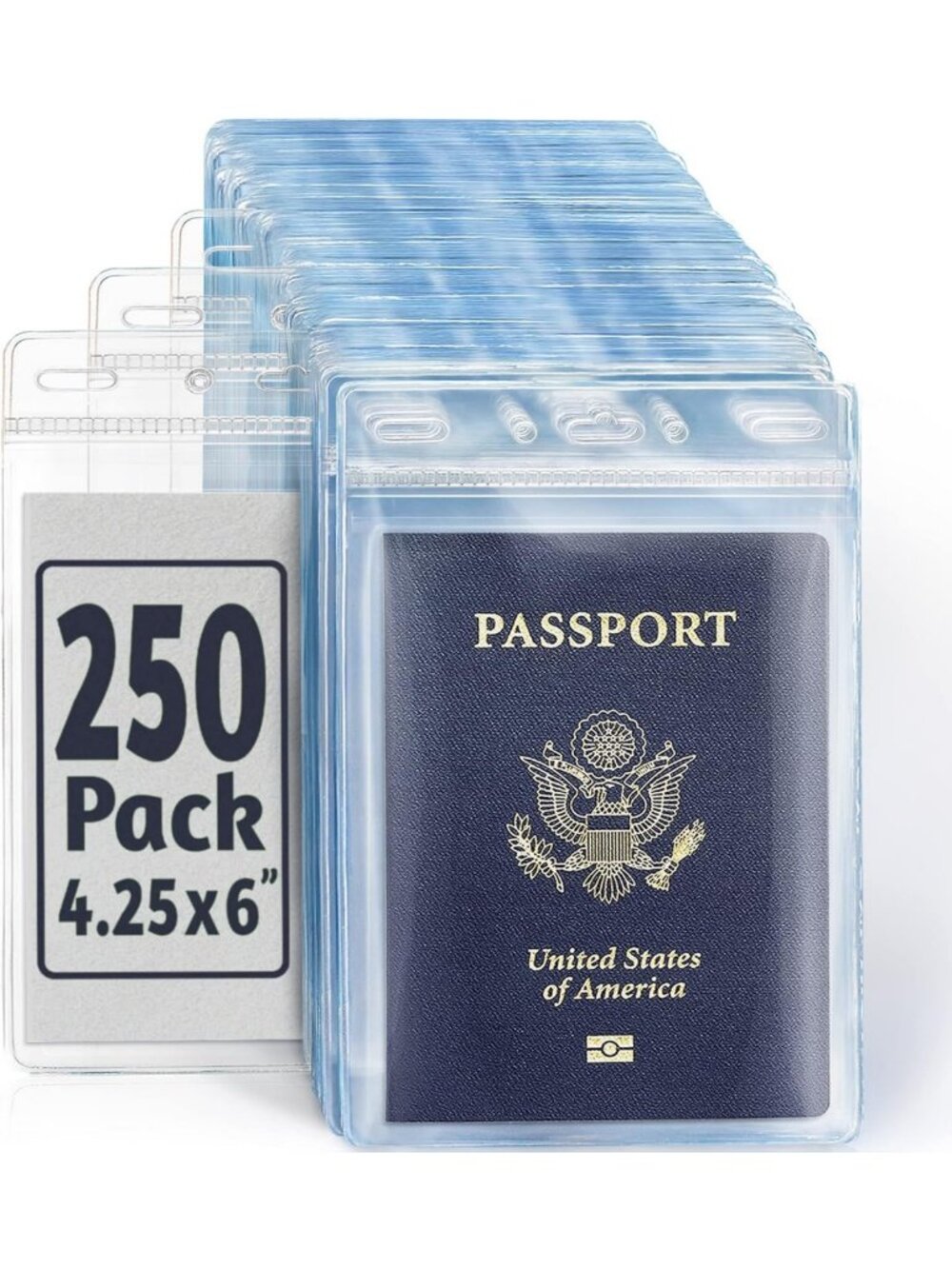 250 Pack Vertical Zipperless Passport & ID Card Holders - 4x6 Name Badge Sleeves